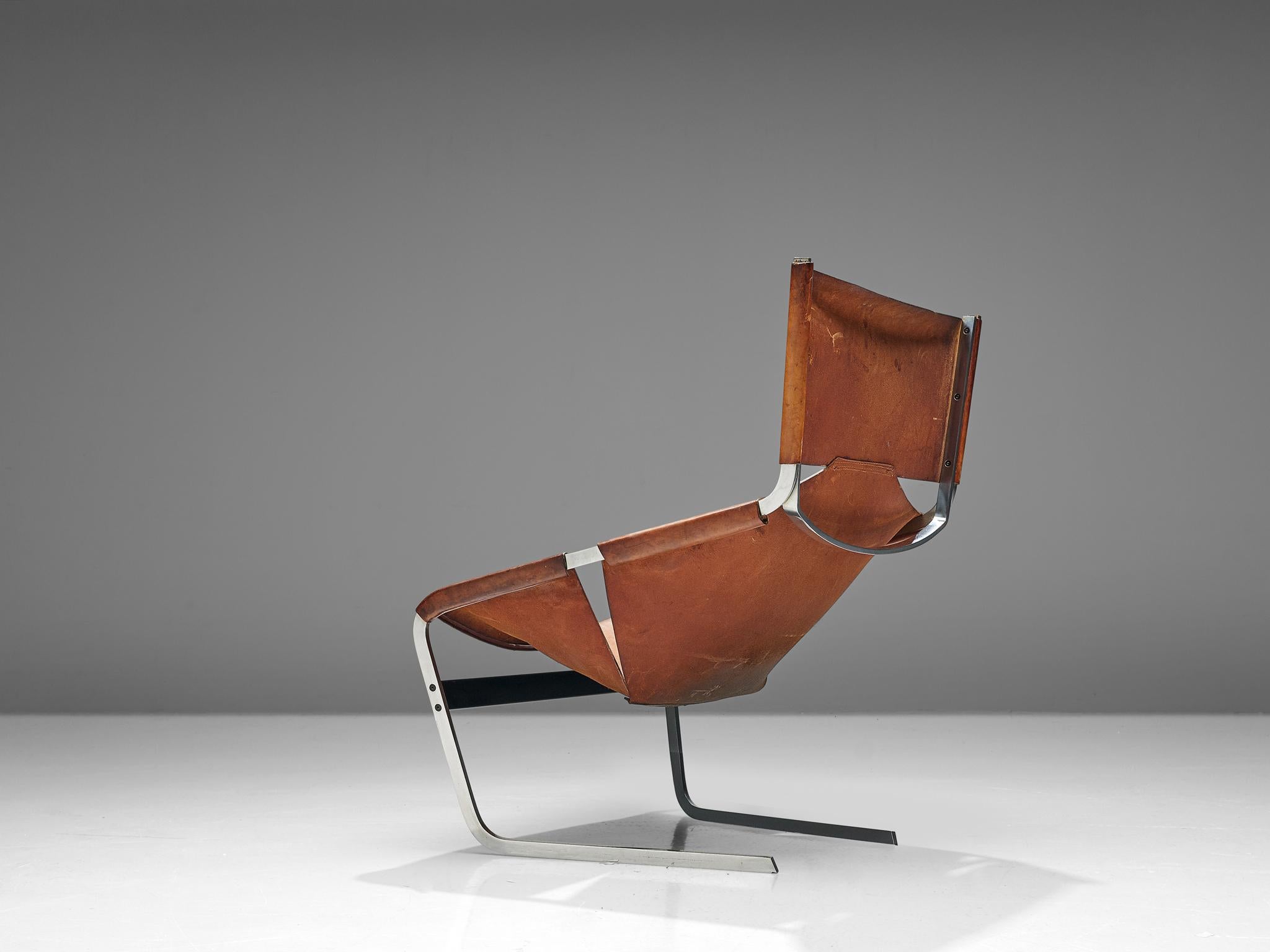 Mid-20th Century 'F-444' Easy Chair in Cognac Leather by Pierre Paulin