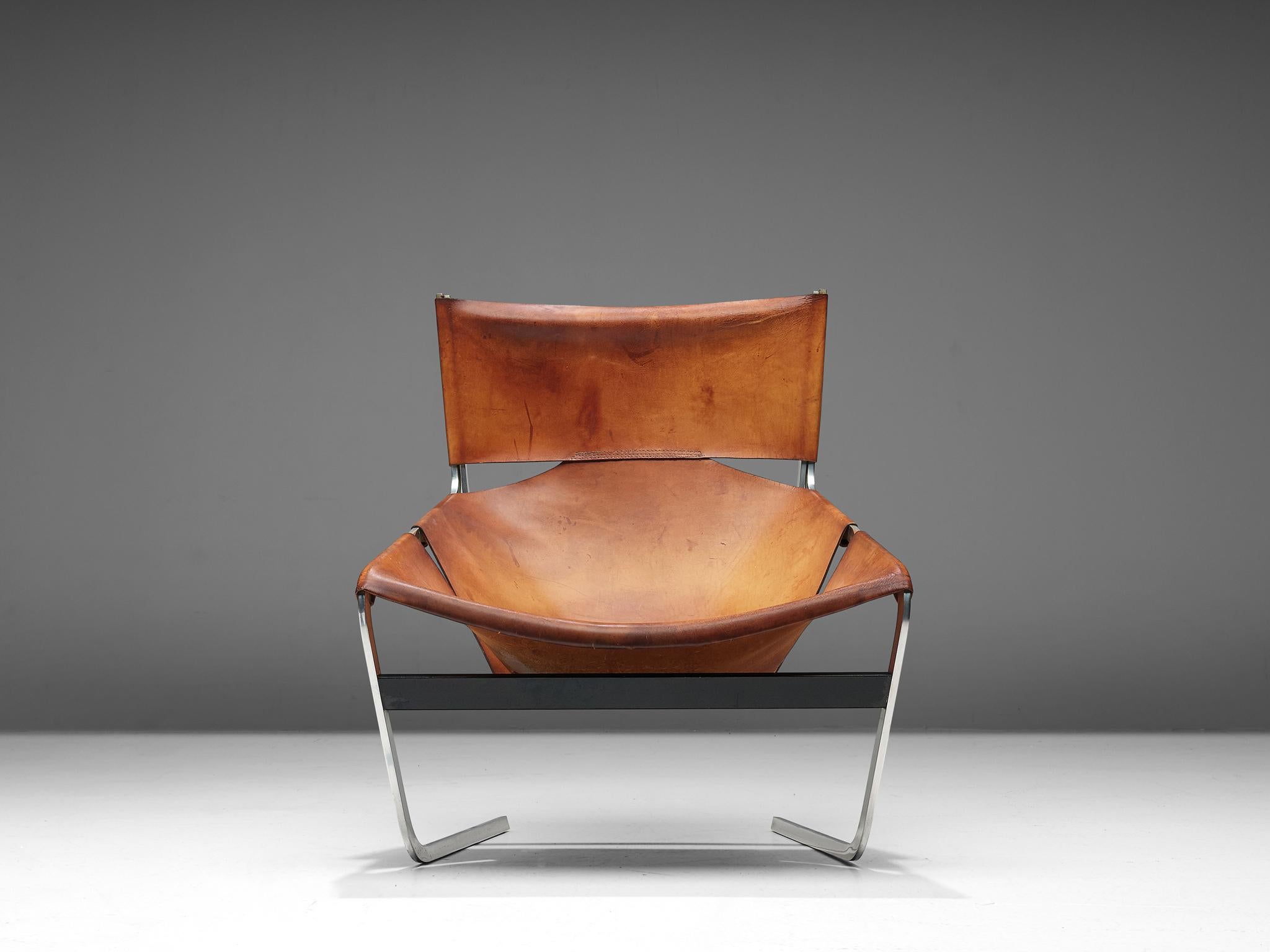 'F-444' Easy Chair in Cognac Leather by Pierre Paulin 1