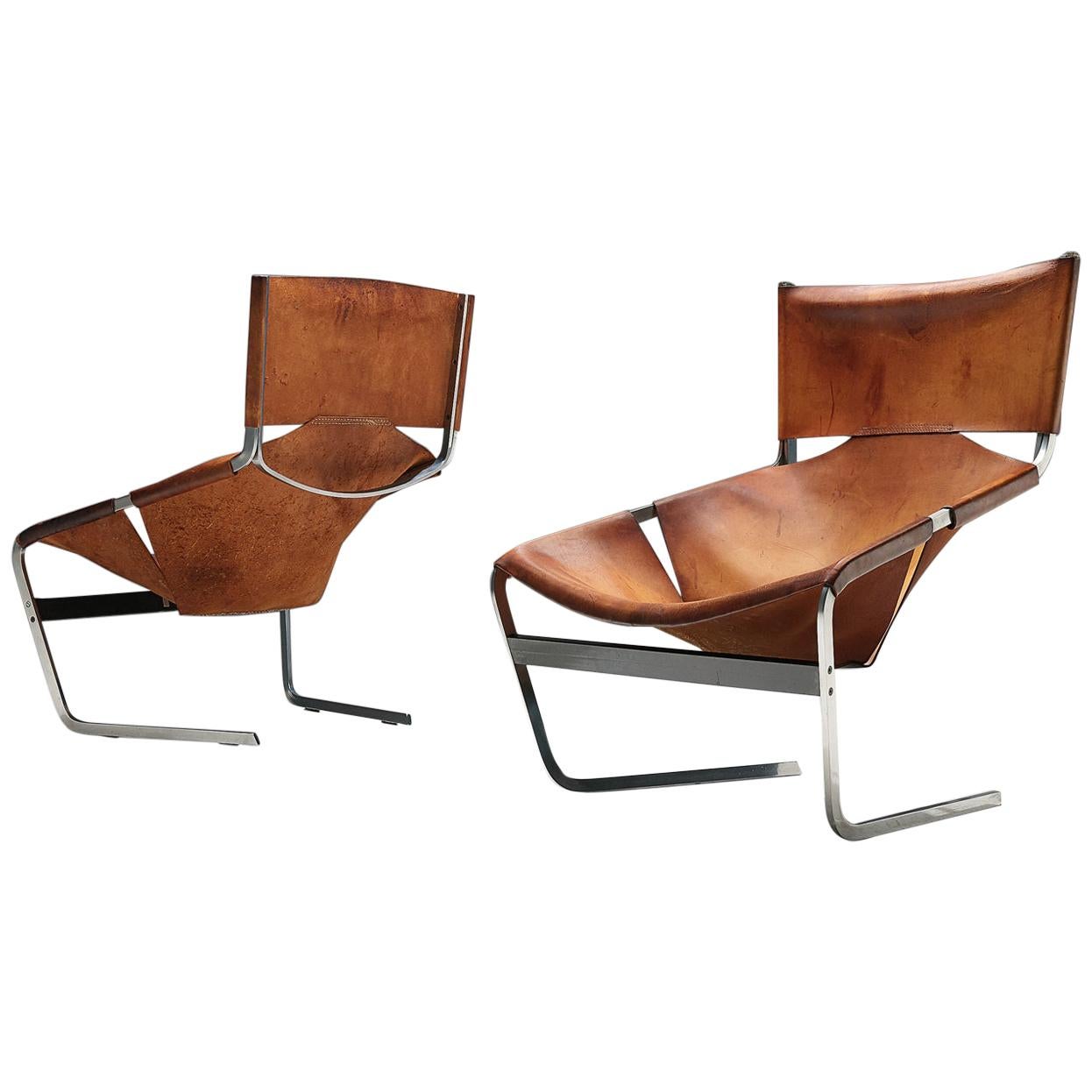 'F-444' Easy Chair in Cognac Leather by Pierre Paulin