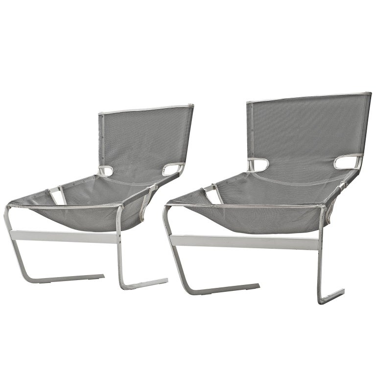 Pierre Paulin for Artifort Pair of Lounge Chairs in Lacquered Metal For Sale