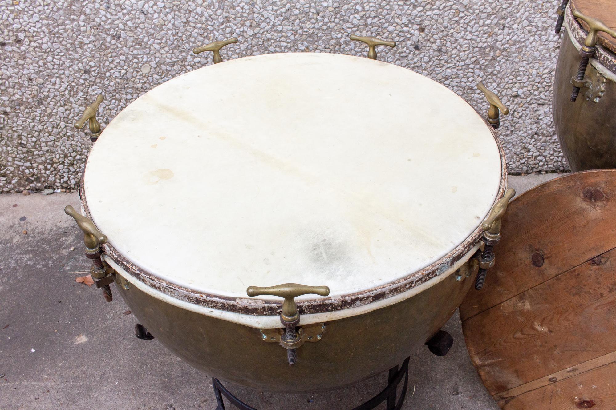 Pair of F. Van Cauwelaert 19th Century Belgian Timpani Drums and End Tables 4