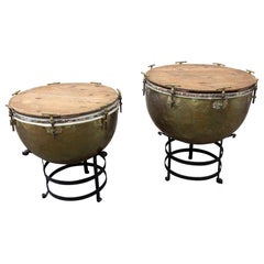 Used Pair of F. Van Cauwelaert 19th Century Belgian Timpani Drums and End Tables