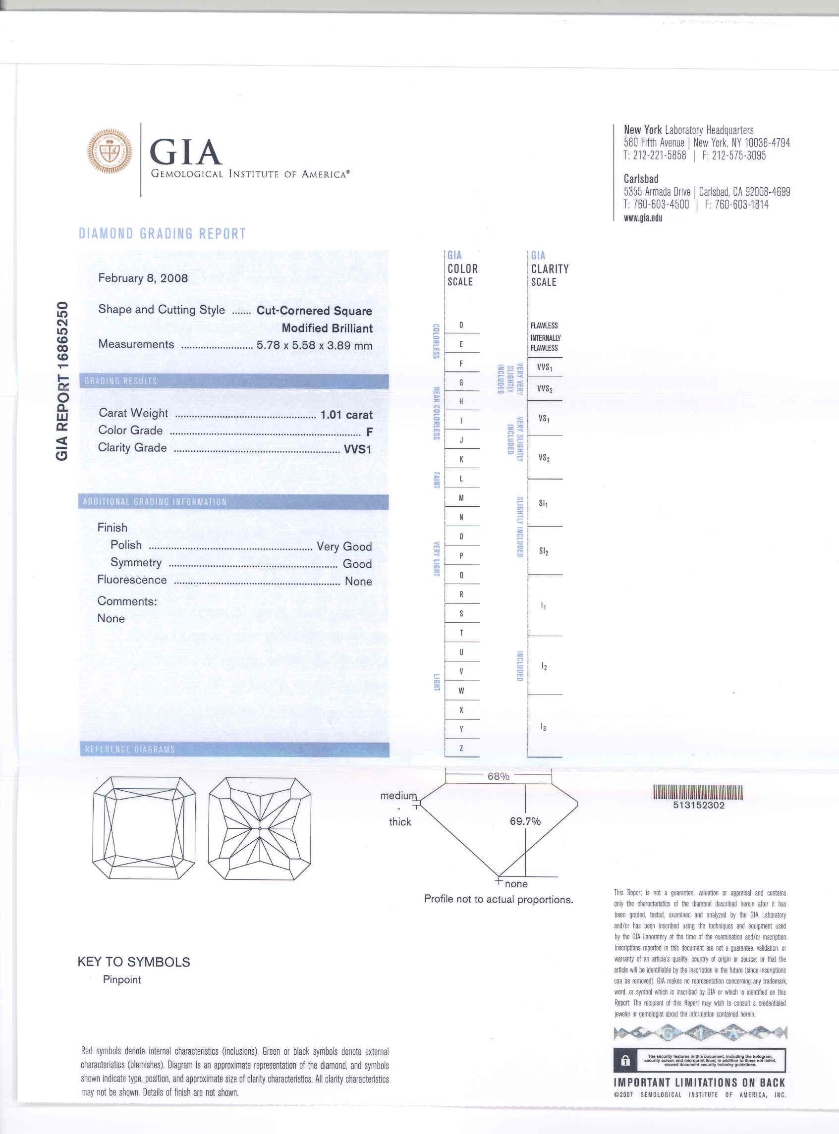Paar F VVS1/VS1 Quadratische strahlende Diamanten 2,02 Karat in 18K Gold GIA zertifiziert im Angebot 1