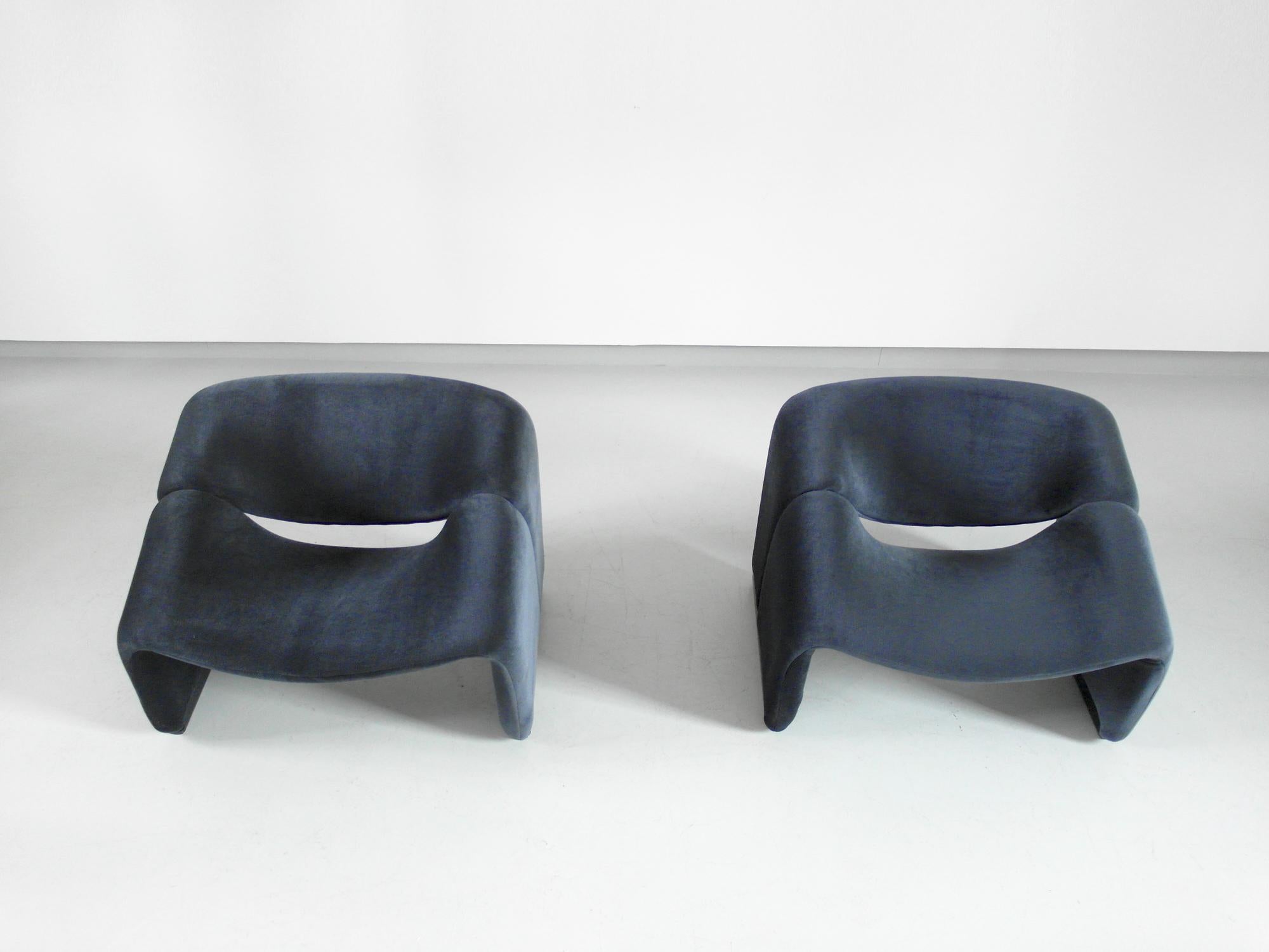 Dutch Pair of F598 Groovy Chairs in Velvet by Pierre Paulin for Artifort, 1973