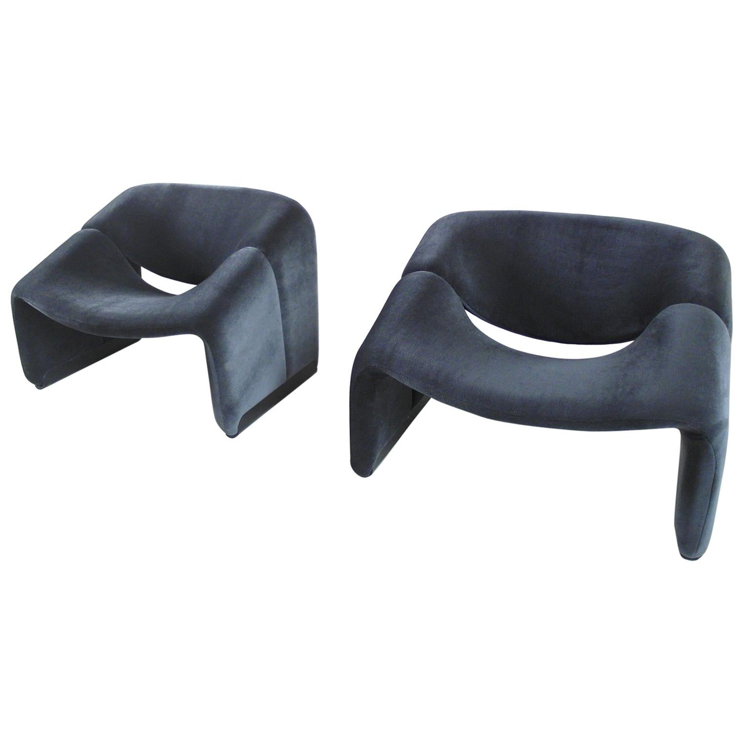 Pair of F598 Groovy Chairs in Velvet by Pierre Paulin for Artifort, 1973