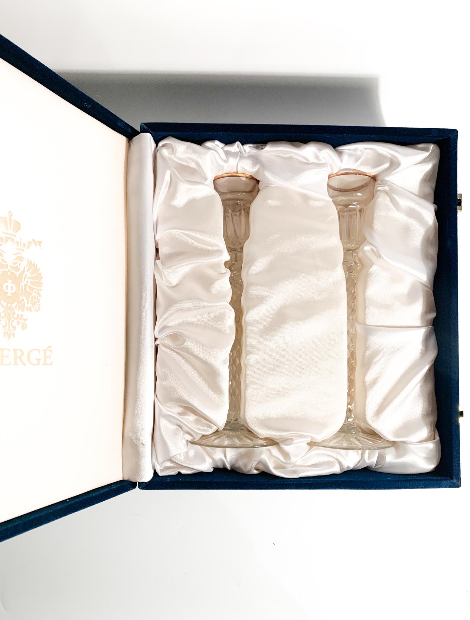 Empire Pair of Fabergè Imperial Crystal Candlesticks Michael Palace 1940s