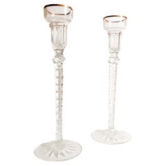 Vintage Pair of Fabergè Imperial Crystal Candlesticks Michael Palace 1940s