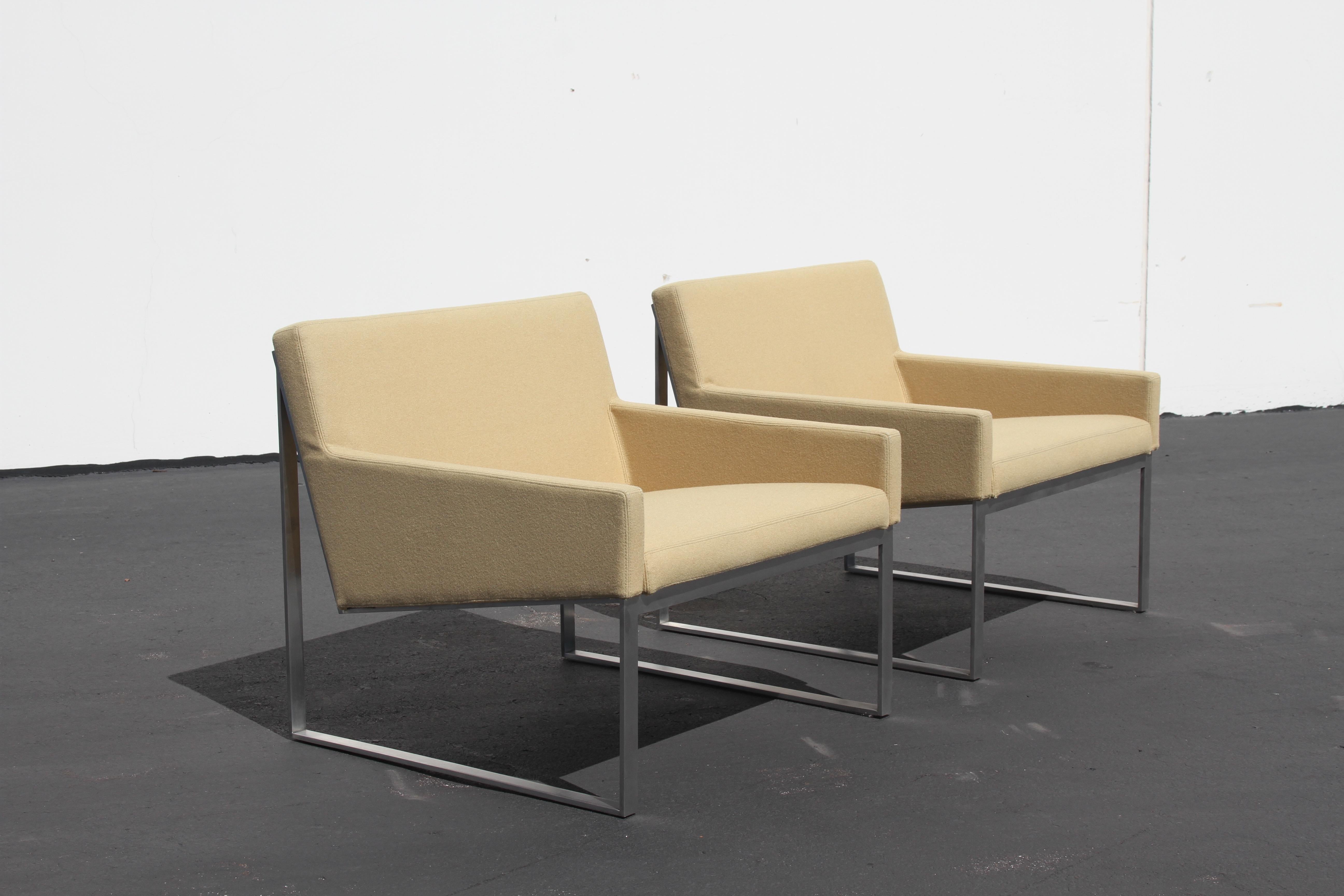 Brushed Pair of Fabien Baron for Berhardt Design B.3 Lounge Chairs For Sale