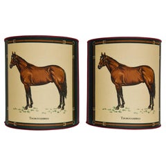Pair of Fabric Fans with Horse for Lamps