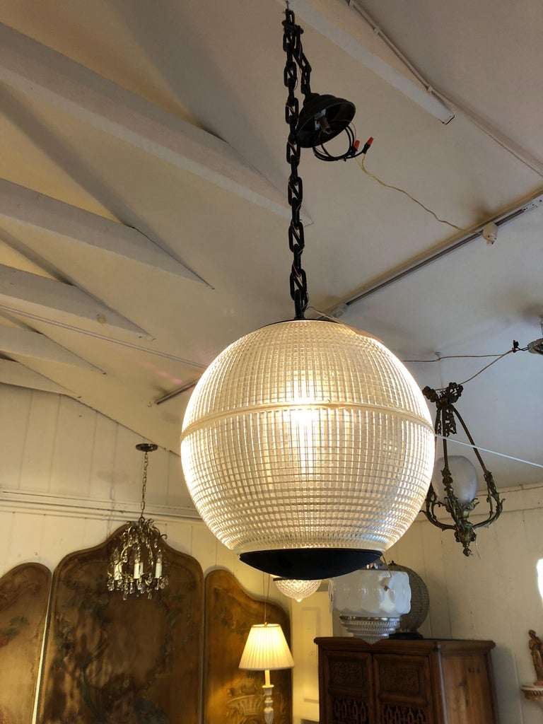 Pair of Fabulous Authentic Parisian Streetlight Spherical Pendants at