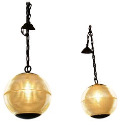 Vintage Pair of Fabulous Authentic Parisian Streetlight Spherical Pendants