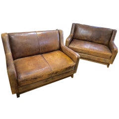 Pair of Fabulous French Leather Sofas Loveseats