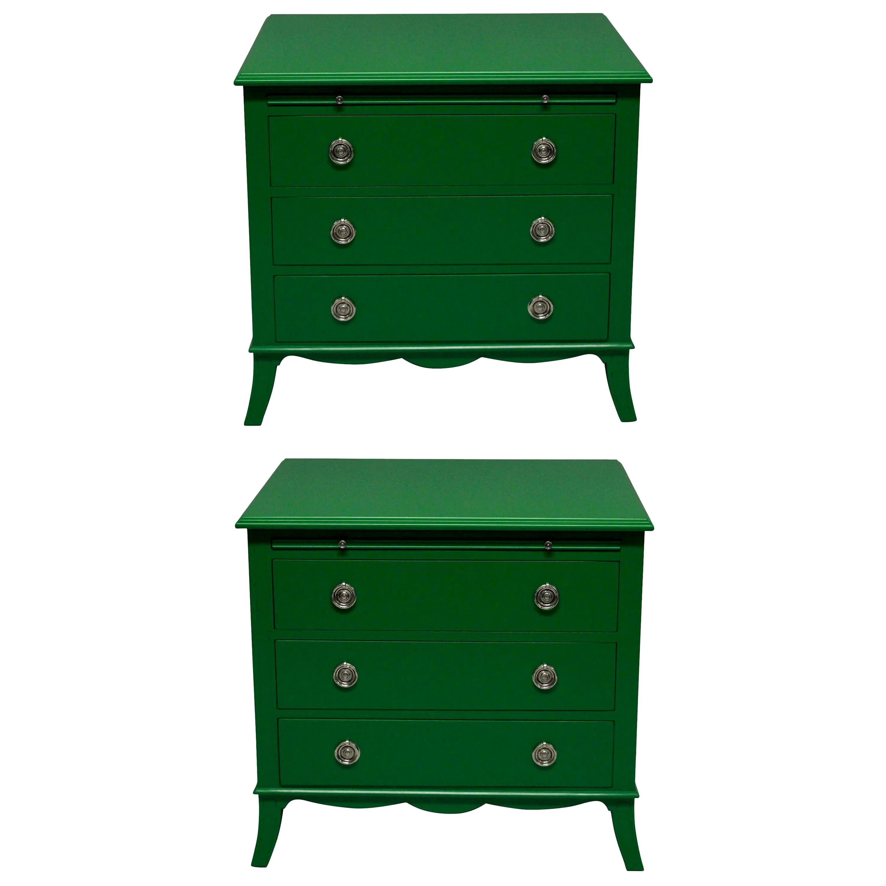 Pair of Fabulous Green Lacquered Chests in the Manner of Dorothy Draper