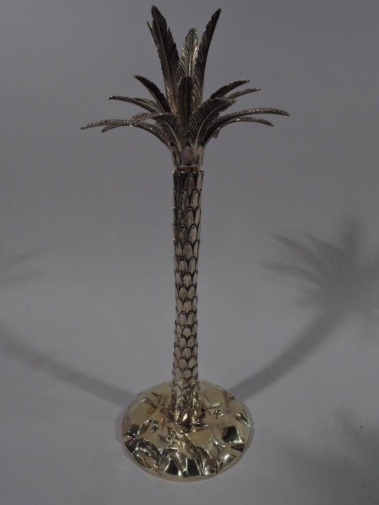 Pair of Fabulous Tiffany Gilt Sterling Silver Palm Tree Candlesticks