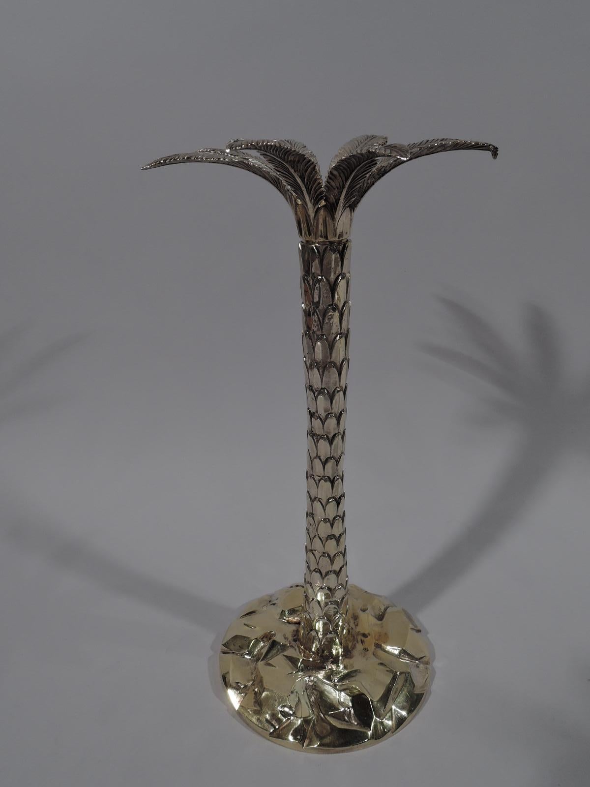 Pair of Fabulous Tiffany Gilt Sterling Silver Palm Tree Candlesticks In Good Condition In New York, NY
