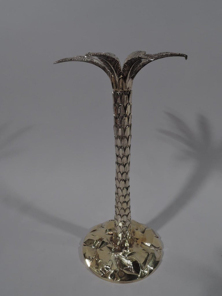 Pair of Fabulous Tiffany Gilt Sterling Silver Palm Tree Candlesticks
