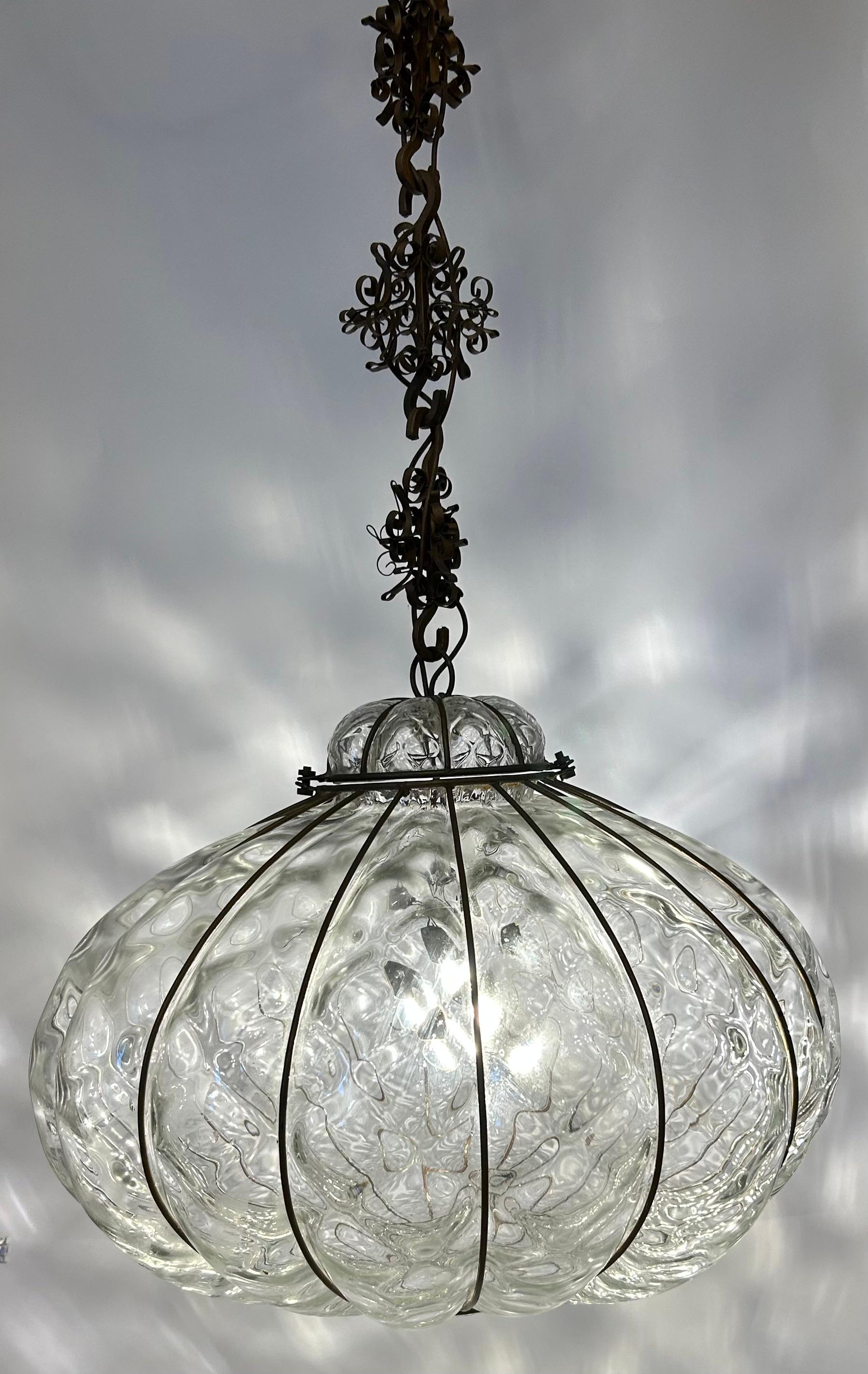 Hand-Crafted Pair of Fabulous Venetian Lanterns, Murano Glass, 1980's For Sale