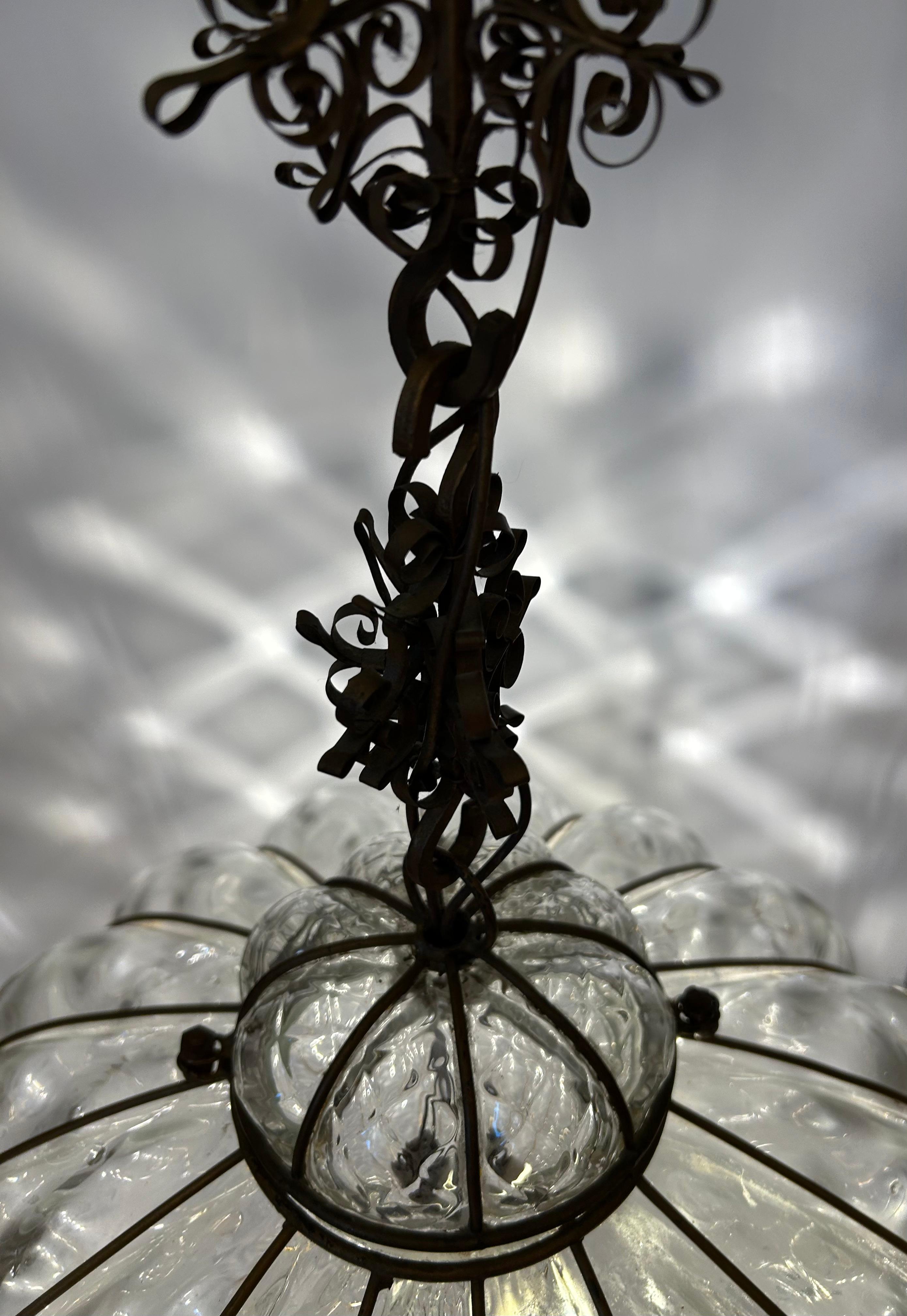 Metal Pair of Fabulous Venetian Lanterns, Murano Glass, 1980's For Sale