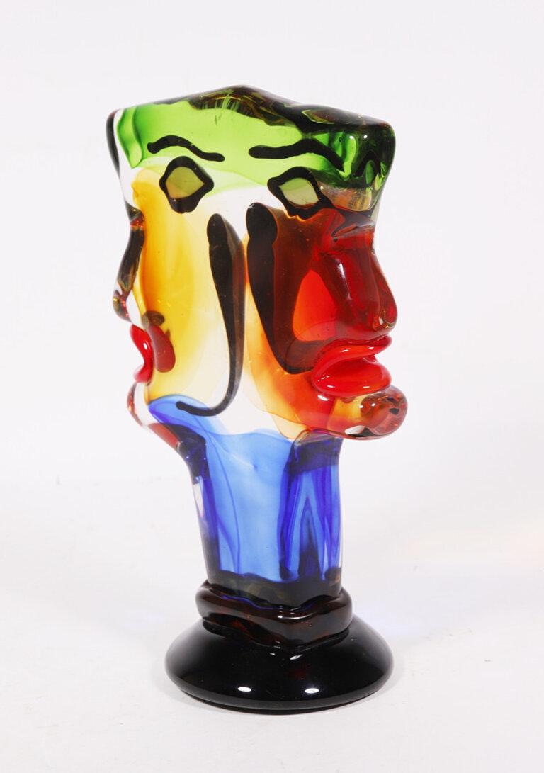 Pair of faces in blown Murano glass In Good Condition For Sale In BARCELONA, ES