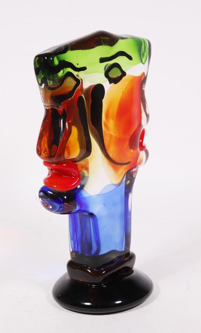 20th Century Pair of faces in blown Murano glass For Sale