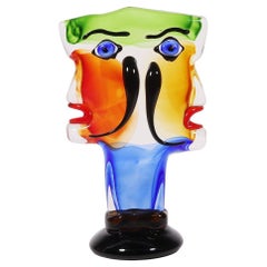 Paire de visages en verre de Murano soufflé