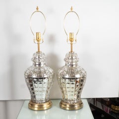 Pair of Faceted and Etched Mercury Glass Lamps