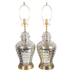 Vintage Pair of Faceted and Etched Mercury Glass Lamps