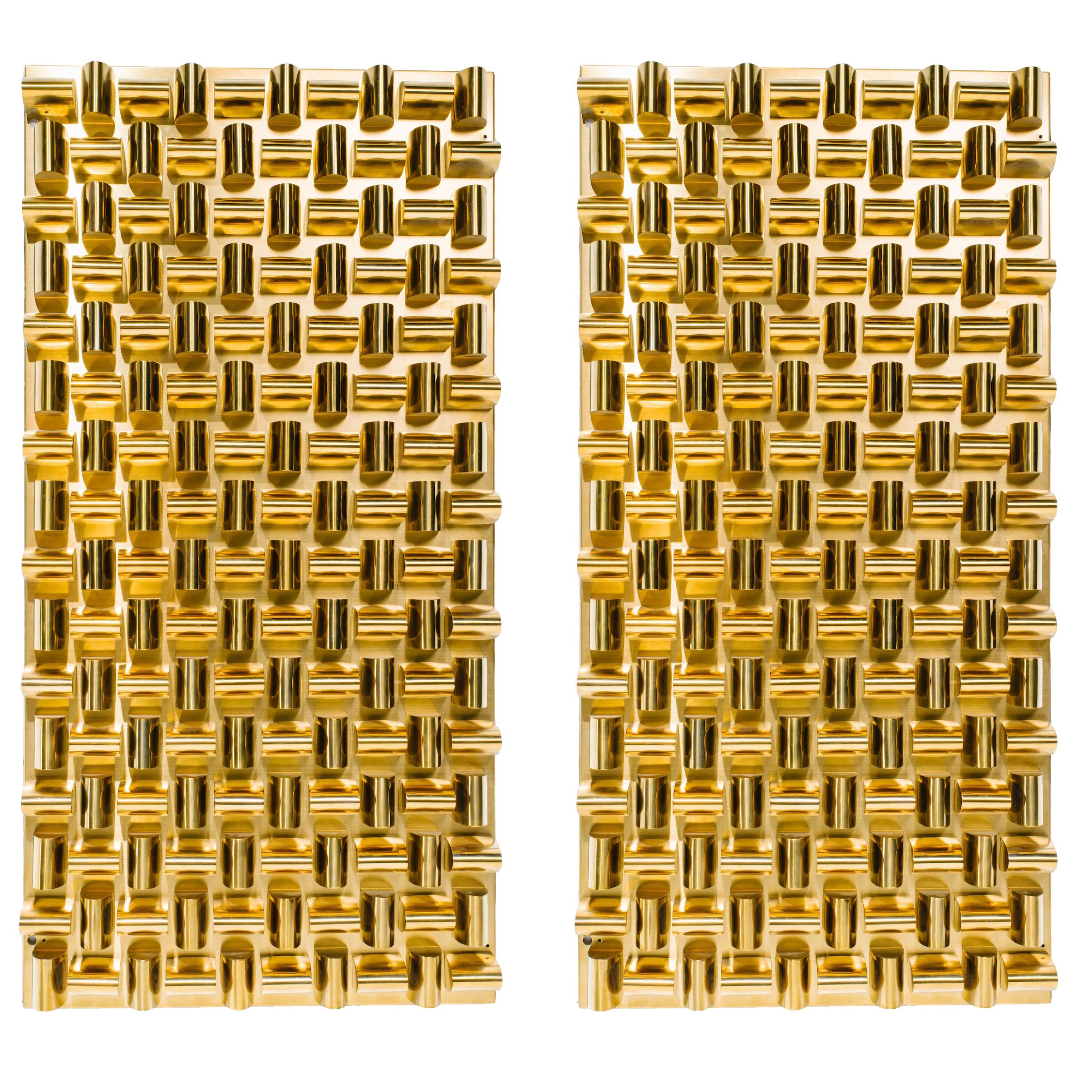 Pair of Faceted Brass Metalwork Wall Sculptures