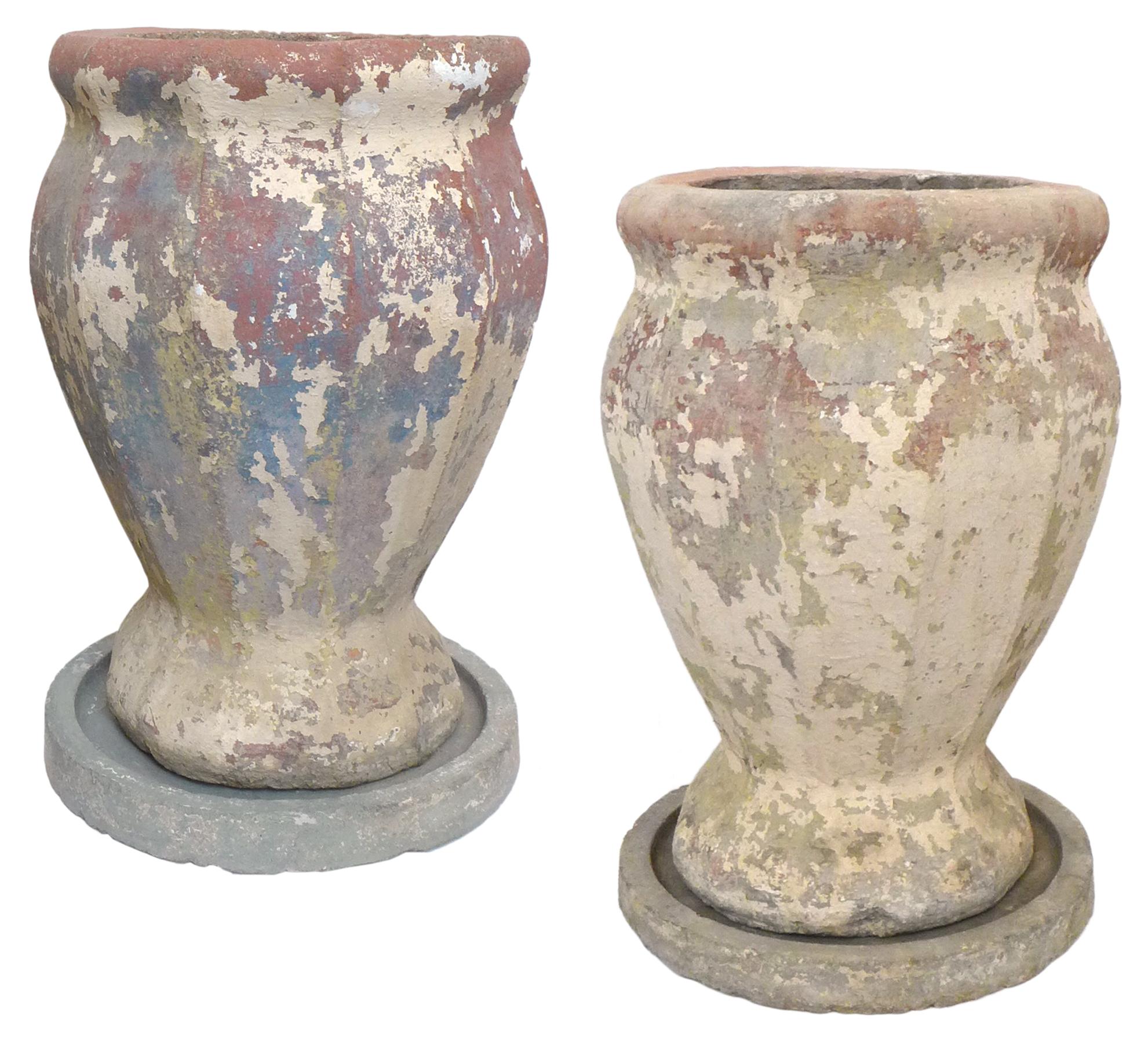 North American Pair of Faceted Cast Stone Planters For Sale