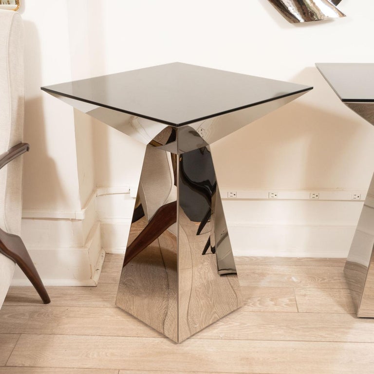 Pair of Faceted Chrome Tables For Sale at 1stDibs