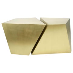 Pair of Faceted Cocktail Tables in Satin Gold Finish