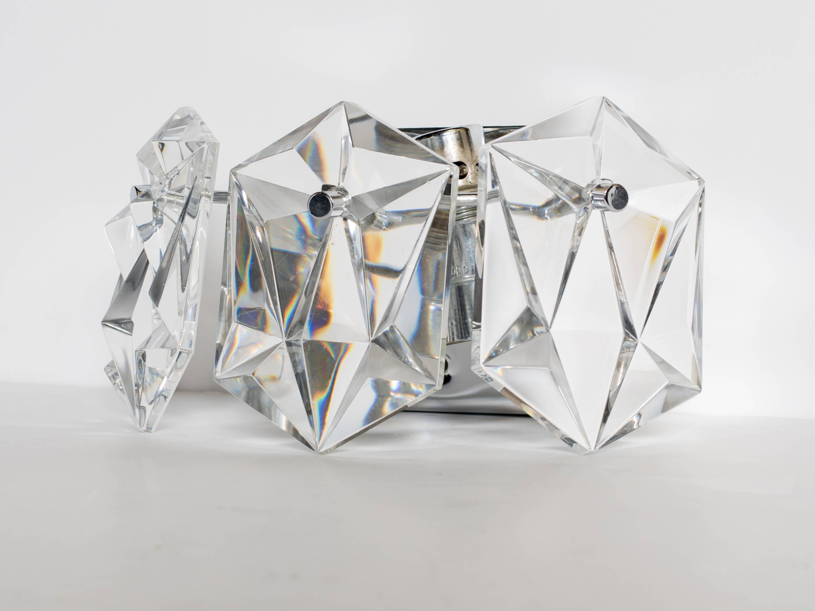 Austrian Pair of Faceted Crystal Petite Sconces Designed by Kinkeldey, 1960s