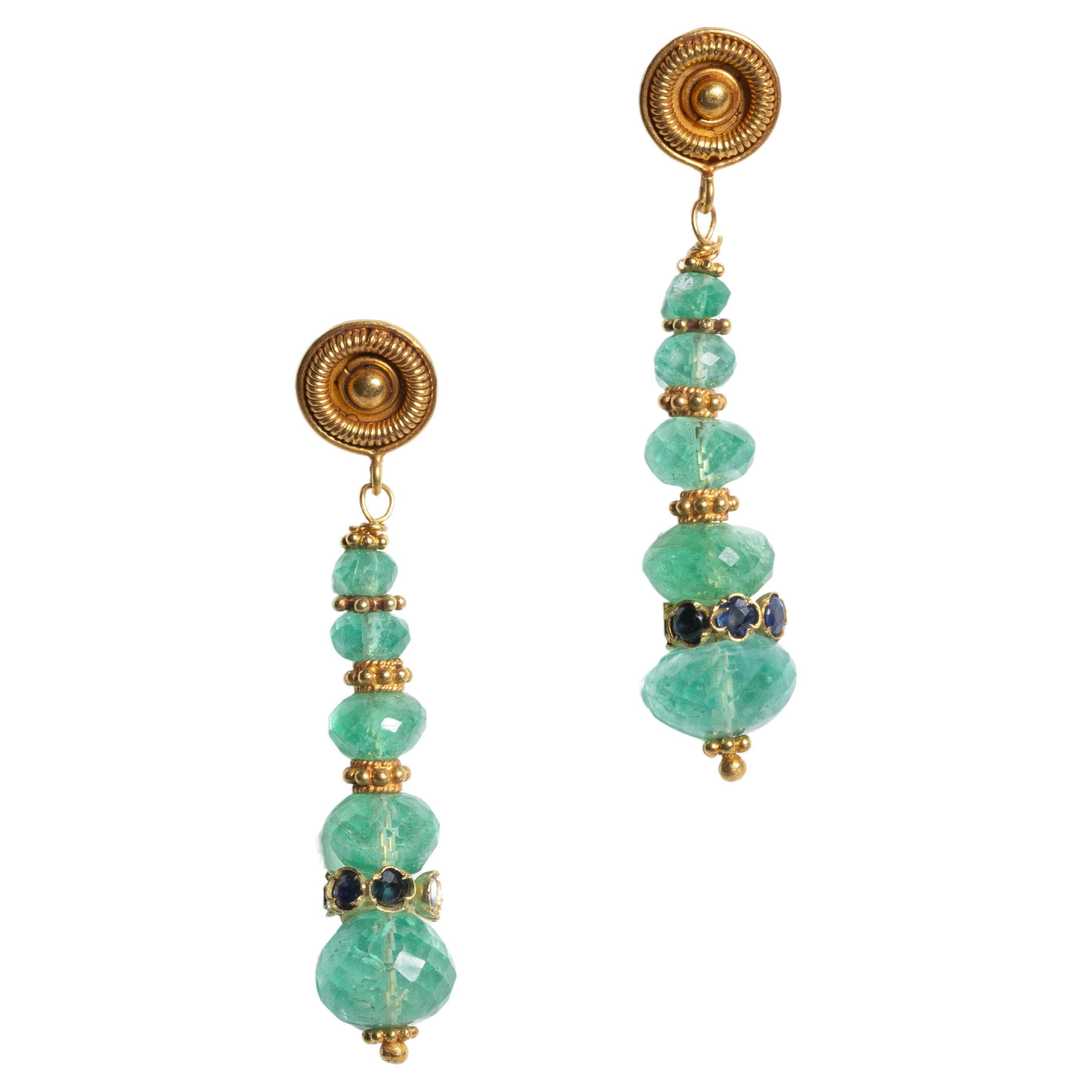 Pair of Faceted Emerald and 22K Gold Earrings by Deborah Lockhart Phillips