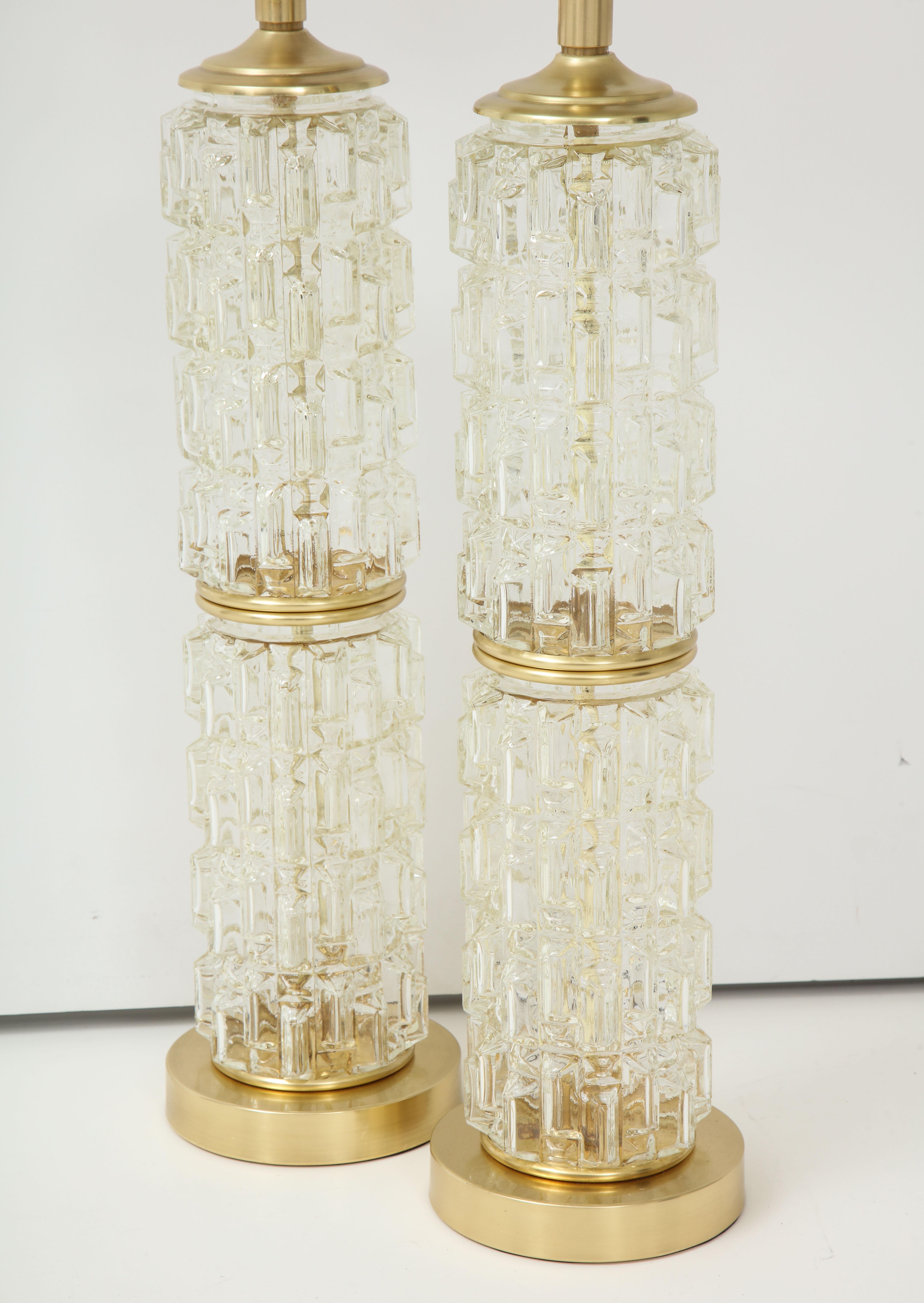 Mid-Century Modern Pair of Faceted Glass Lamps