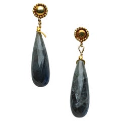 Pair of Faceted Labradorite Dangle Drop Earrings with 18K Gold