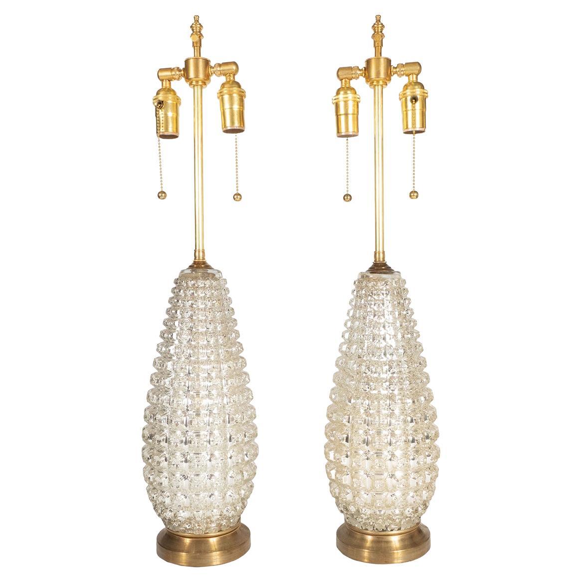 Pair of faceted mercury glass table lamps For Sale