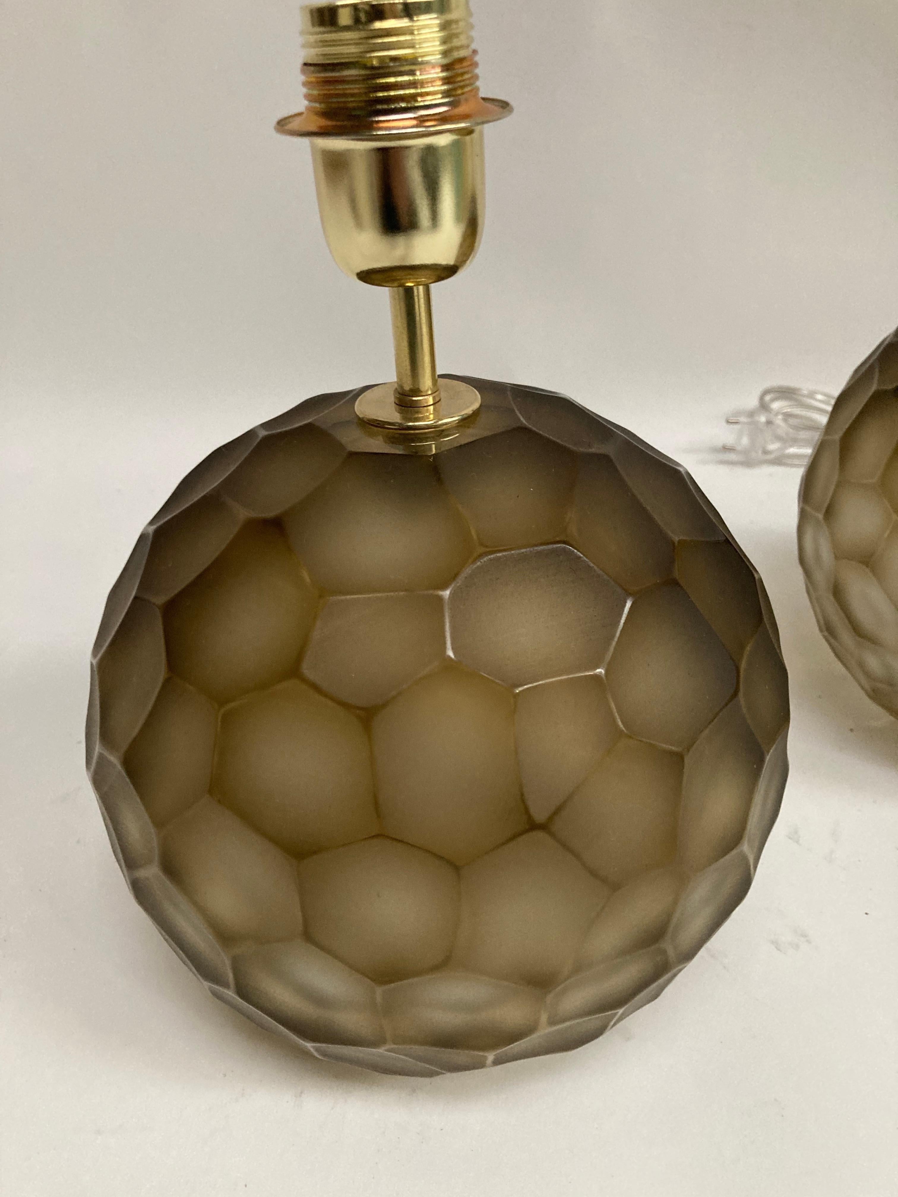 Italian Pair of Faceted Murano Glass Lamps For Sale
