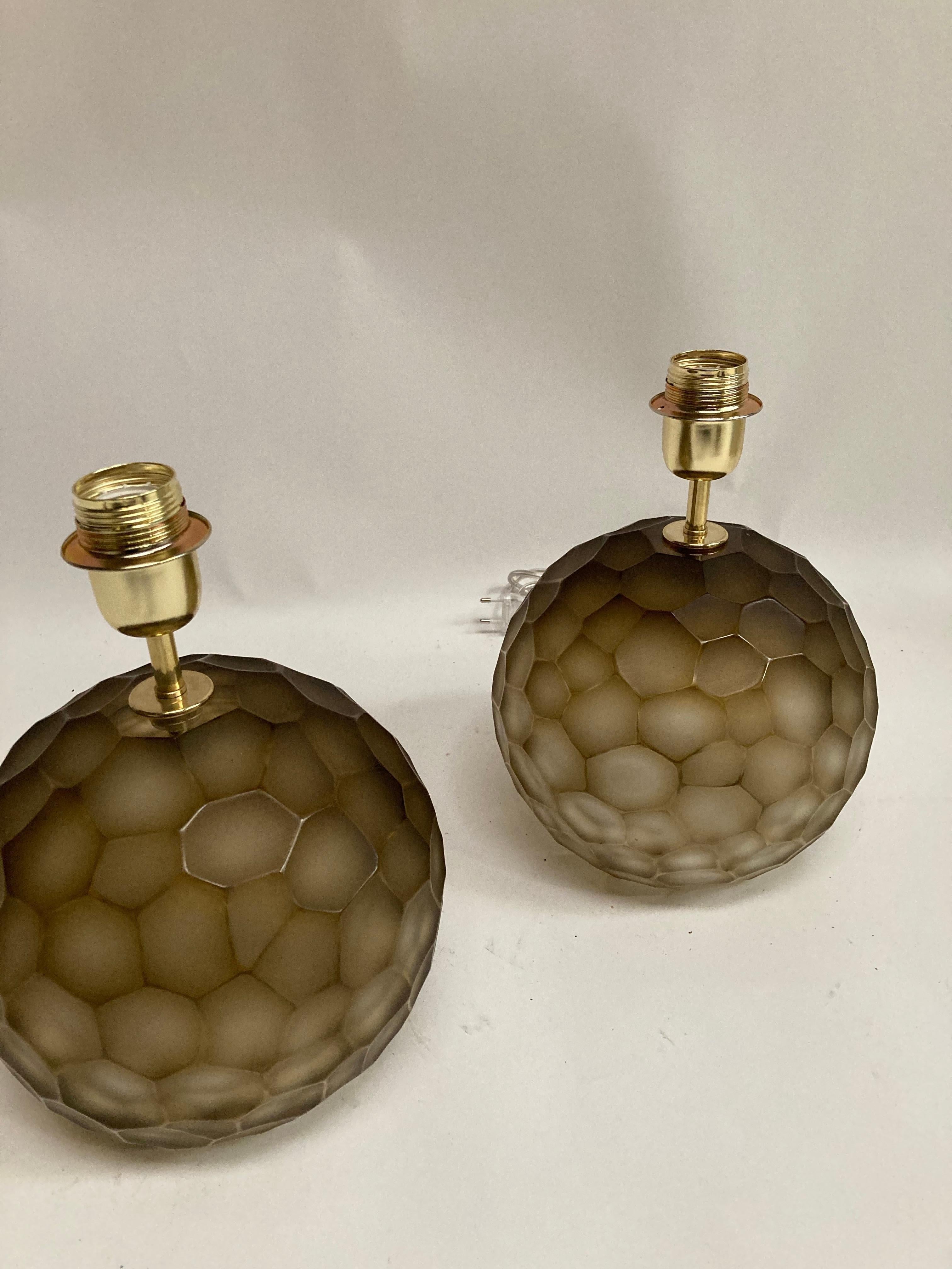 Pair of Faceted Murano Glass Lamps In Good Condition For Sale In Bois-Colombes, FR