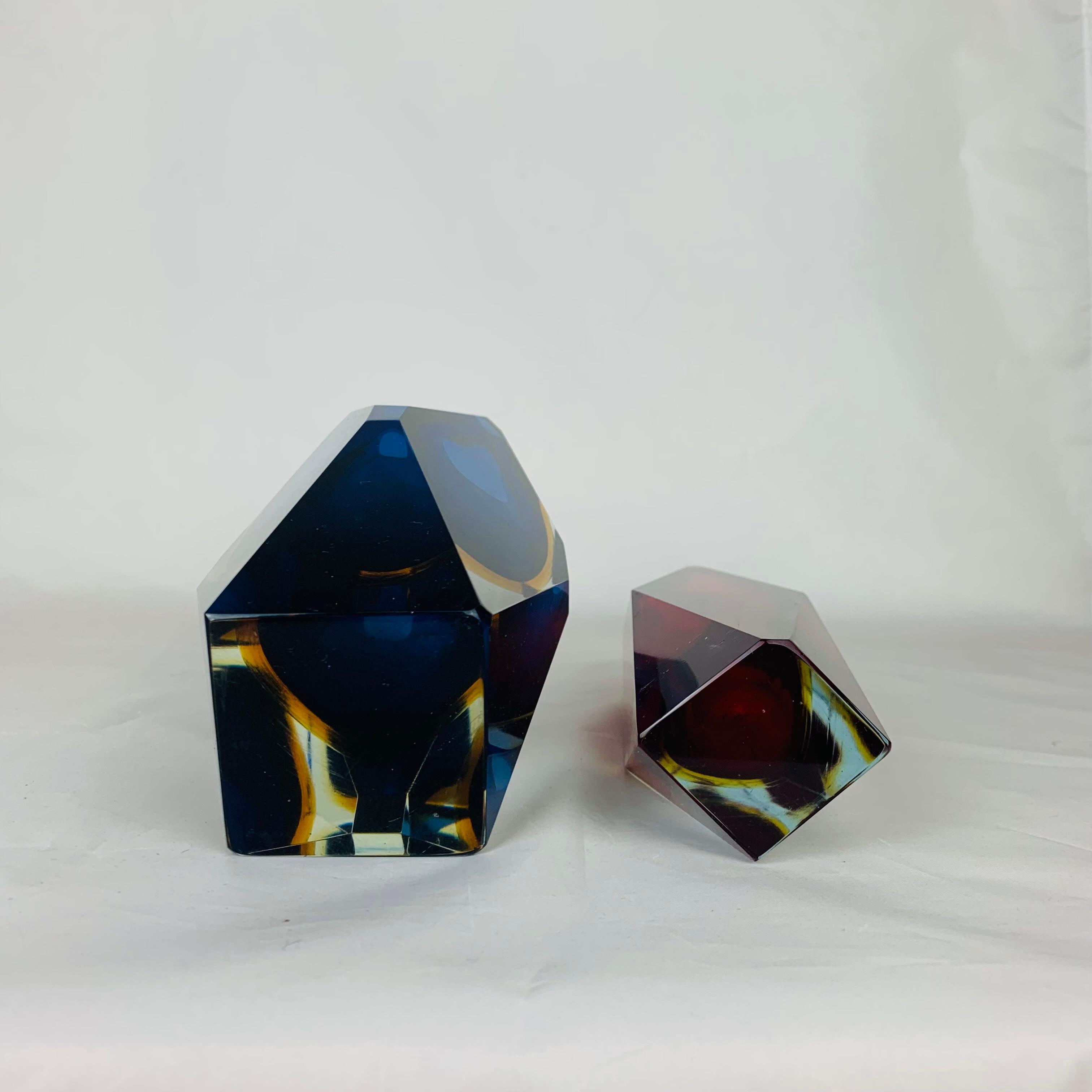 Paire de vases Sommerso de Murano à facettes par Alessandro Mandruzzato en vente 7