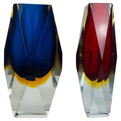 Pair of faceted Murano Sommerso glass vases by Alessandro Mandruzzato