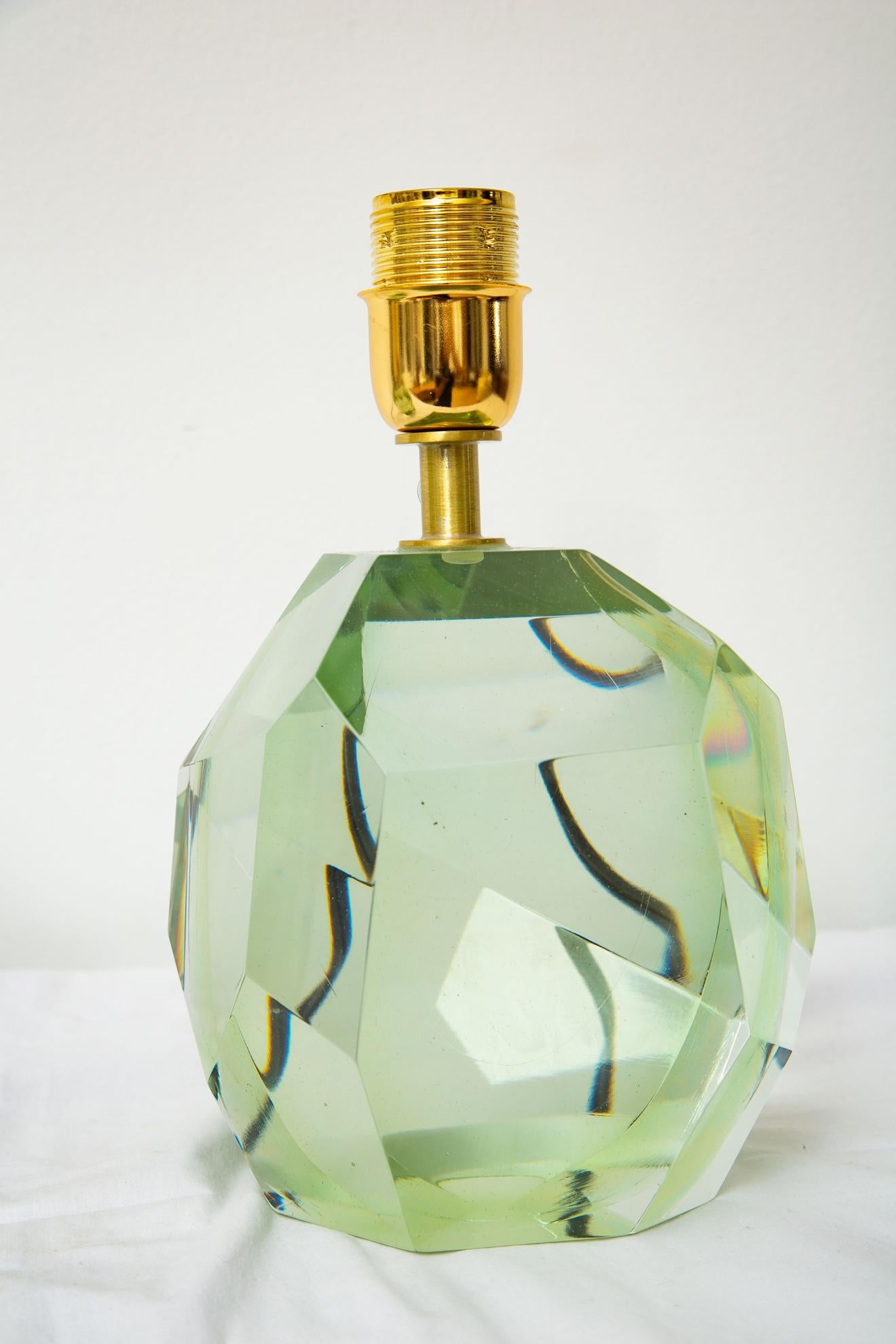 Pair of Faceted Murano Translucent Green Glass Table Lamps, in Stock 3