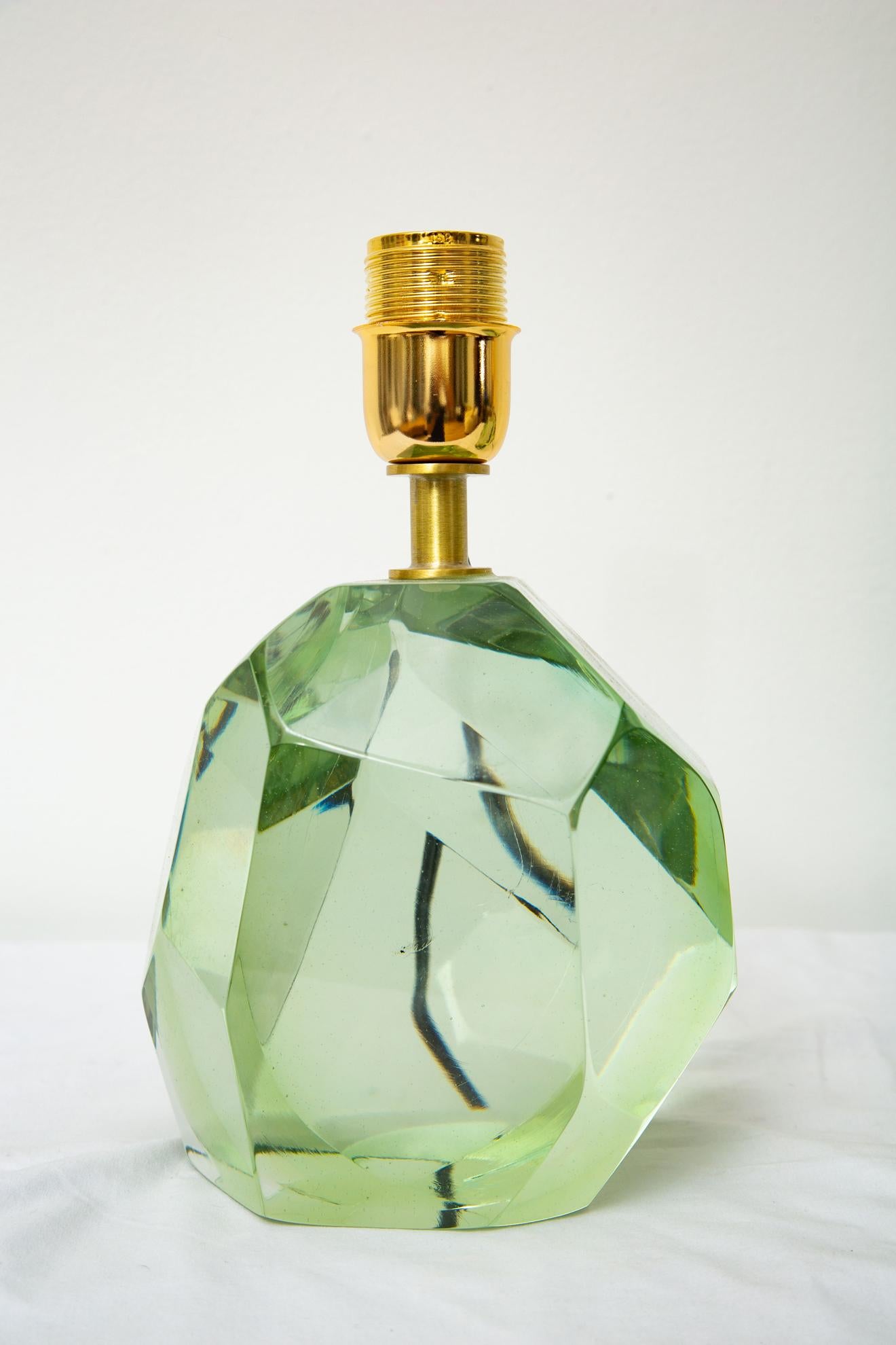 Pair of Faceted Murano Translucent Green Glass Table Lamps, in Stock 2