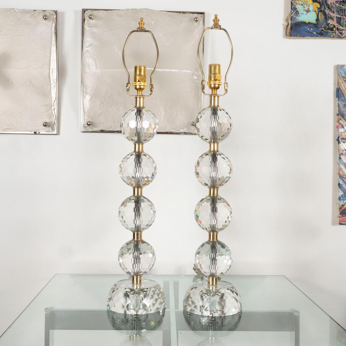 Mid-Century Modern Pair of Faceted Sphere Table Lamps