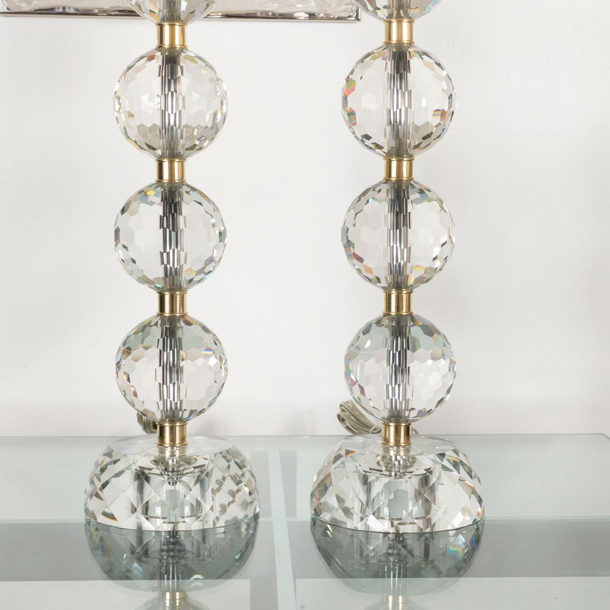 American Pair of Faceted Sphere Table Lamps