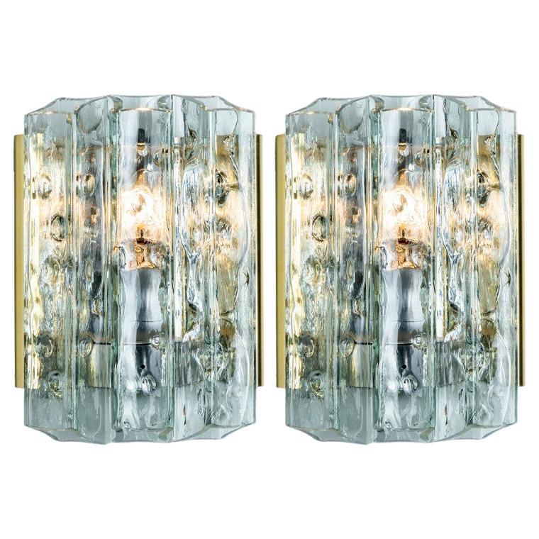 Pair of Faceted Tubes Wall Lights by Doria Leuchten, 1960s For Sale