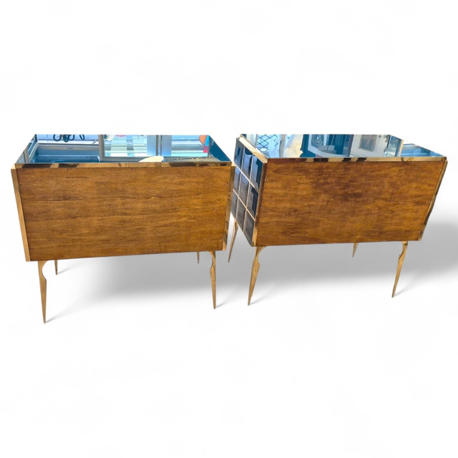 Pair of Faceted Turquoise Murano Glass and Gilded Brass Consoles, Circa 1960/70 For Sale 5
