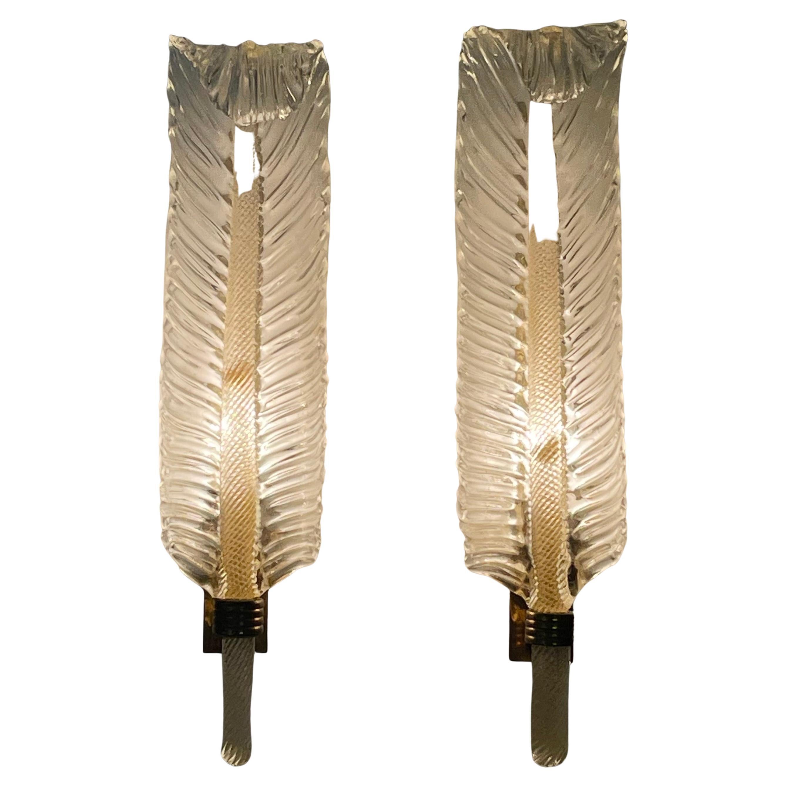 A beautiful pair of large art deco gilt brass and Murano glass 