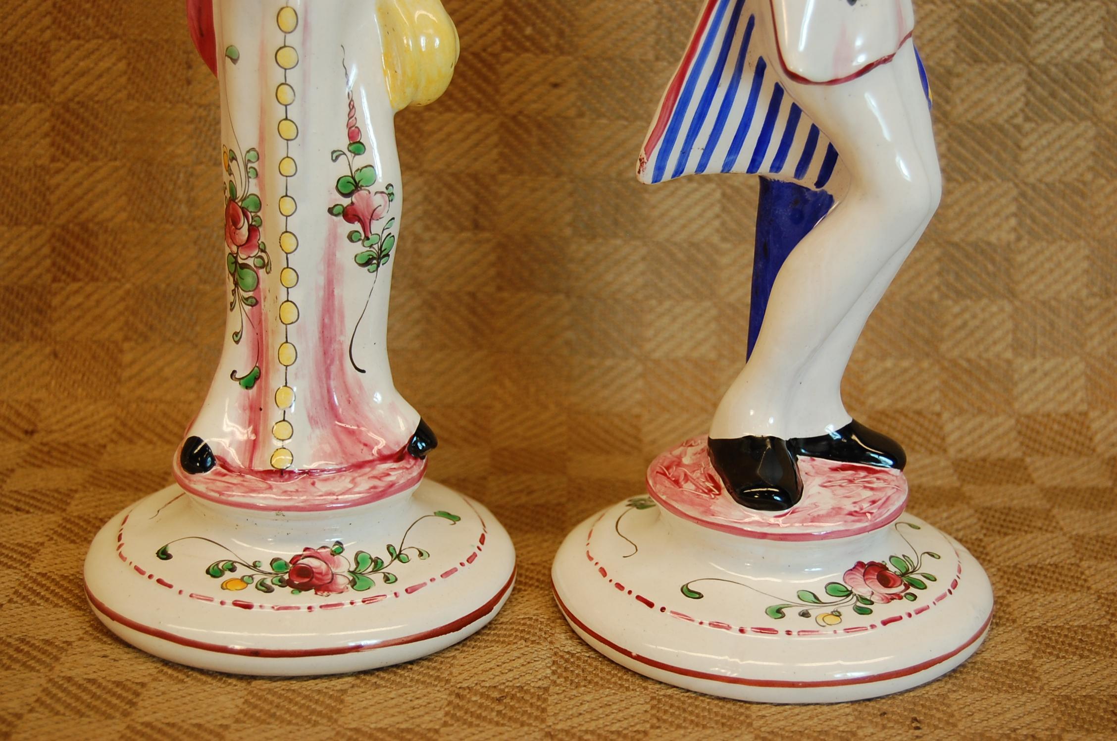 Mid-20th Century Pair of Faience Decorated Porcelain Candlesticks, Doctor and Patient circa 1930 For Sale