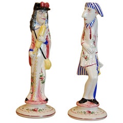 Pair of Faience Decorated Porcelain Candlesticks, Doctor and Patient circa 1930