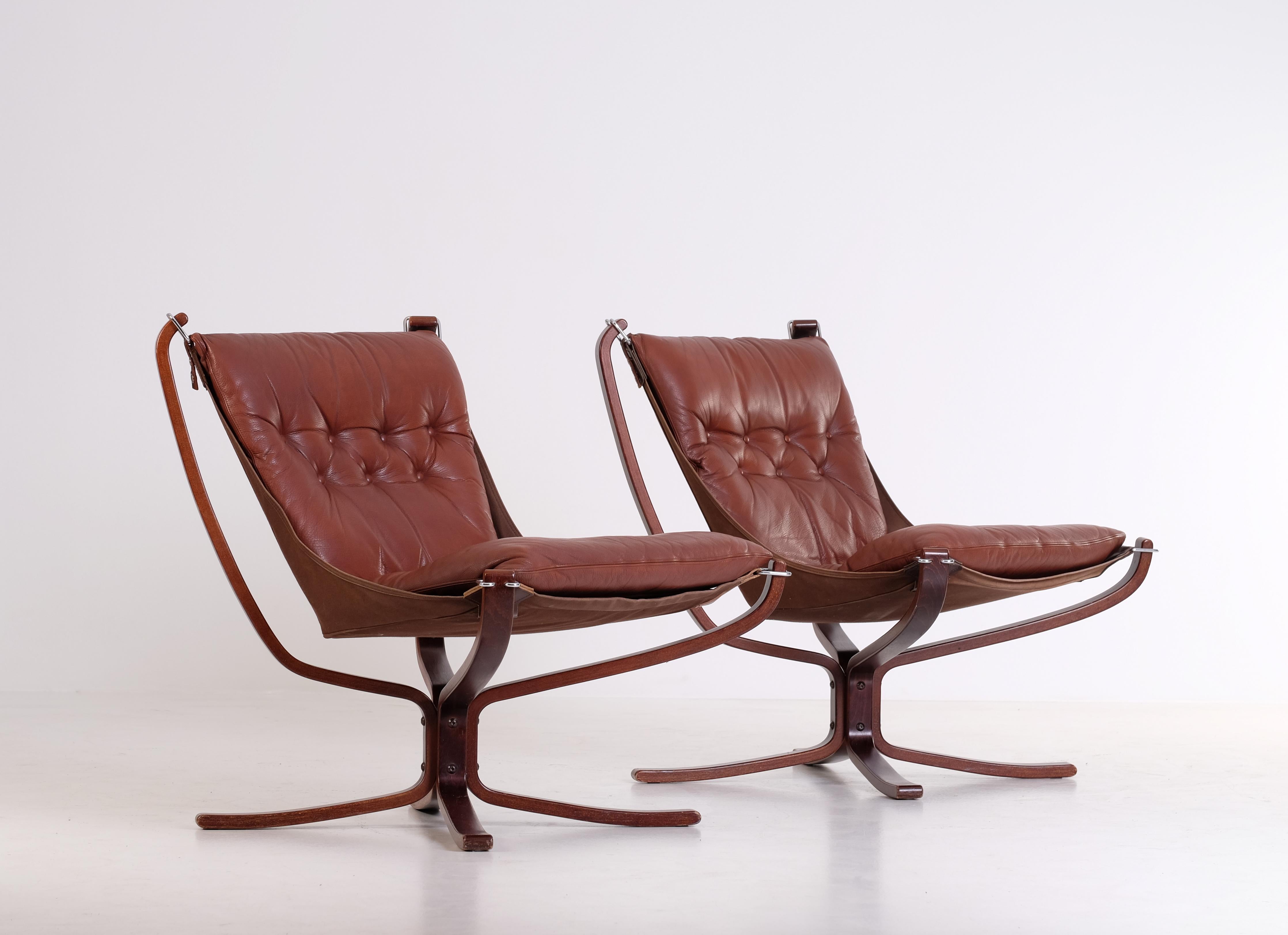 Leather Pair of Falcon Chairs by Sigurd Ressell, 1970s